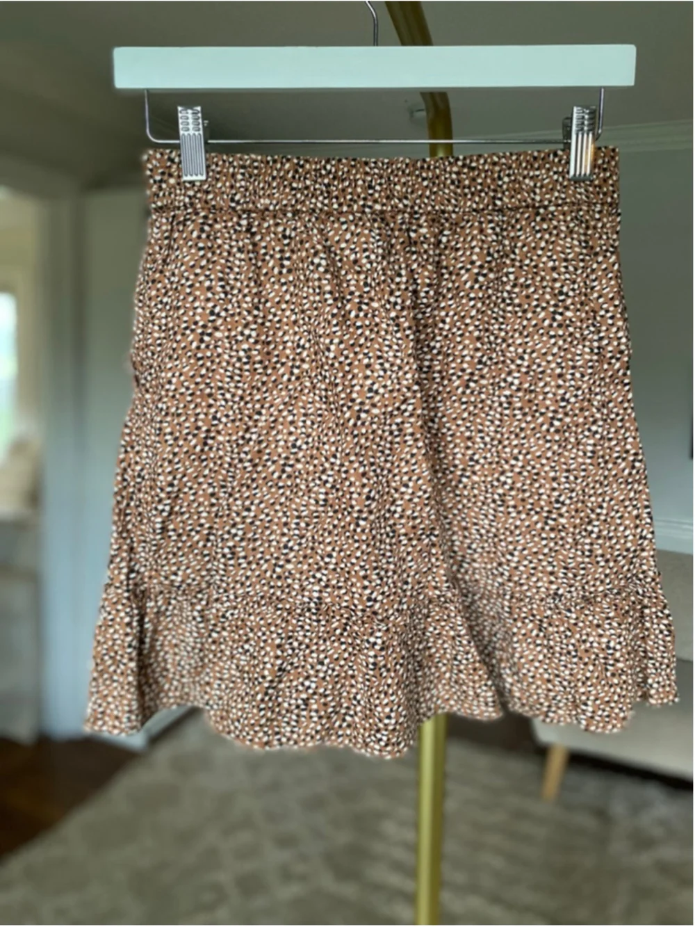 Tahari Linen Mini Skirt Animal Print Ruffle Hem Resort Coastal Quiet Luxury S